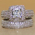 Square Center Stone Double Halo Three Piece Ring Set view 4