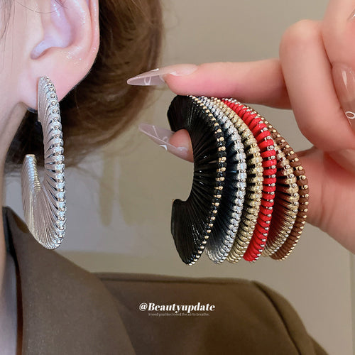 Wrapped Cord C Hoop Stud Earrings in Five Colors Jewelry Pair in a grouped display