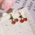 Yellow Purple and Red Cherry Gold Tone Hook Earrings view 8