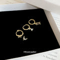 Gold Zircon Huggie Hoop And Butterfly Stud Four Piece Set view 2