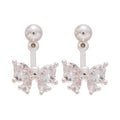 Silver Tone Crystal Bow Stud Earrings with Short Drops view 5