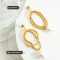 Double Bead Oval Hoop Pearl Drop Earrings Gold Steel view 2