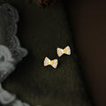 Gold Mini Bow Crystal Baguette Pave Stud Earrings Pair view 6