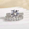 Round Solitaire And Baguette Two-Ring Set In Silver Tone view 5