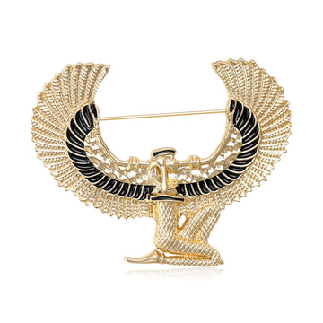 Gold Silver Egyptian Goddess Winged Figure Brooch Pin