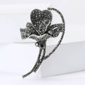 Black Rhinestone Flower Brooch Vintage Silver Tone view 2