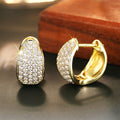 Pave Dome Huggie Hoop Earrings In Gold And Silver Tones view 5