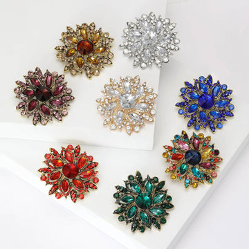 Crystal Flower Brooch Gold Silver Multicolor Rhinestone Pin