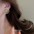 Clear Petal Gold Center Daisy Flower Stud Earrings view 4