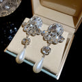 Crystal Floral Pearl Drop Earrings with Distinctive Textured Details view 6