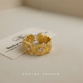 Gold Tone Clear Stone Flower Row Open Adjustable Ring For Women view 3