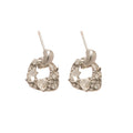 Silver Tone Textured Open Square Stud Earrings With Crystals view 5