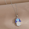 Gold and Silver Tone Blue Crystal Hamsa Eye Pendant Necklaces view 8