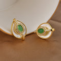 Gold-Tone Teardrop Shell Look Stud Earrings With Stone Halo view 6