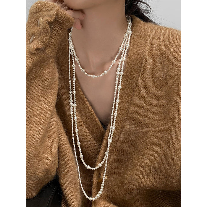 Long White Pearl Geometric Necklaces Three Gold Styles