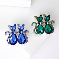 Pair of Crystal Cat Brooches in Emerald Green and Sapphire Blue view 1