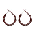 Wine Red Enamel Twisted Rope Hoop Earrings Oval Shape view 5