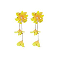 Yellow Layered Flower Dangle Earrings with Petal Tassels view 5