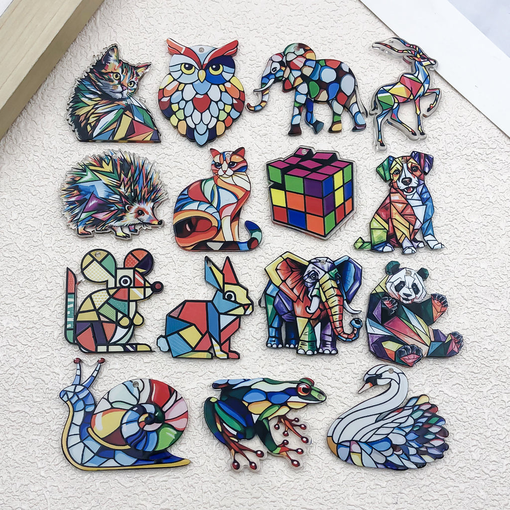 Colorful Acrylic Cat Panda Elephant Animal Bear Double Sided Charm Pendant for Jewelry Making DIY