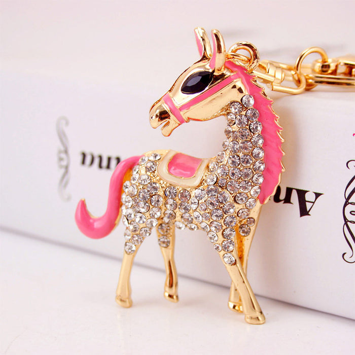 Colorful Rhinestone Horse Racing Animal Keychain Bag Charm