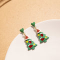 Green Christmas Tree Drop Earrings Santa Hat Red Accents view 3