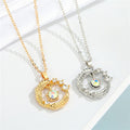 Crystal Crescent Leaf Wreath Pendant Necklaces in Gold or Silver Tone view 1