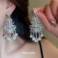 Silver Filigree Chandelier Earrings with Crystal Drops view 1