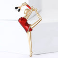 Dancing Woman Brooch in Green and Red Enamel Dresses view 2