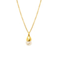Gold Teardrop Cap Faux Pearl Pendant Necklace Chain view 5