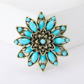 Antique Brass Hollow Flower Brooch Turquoise and Red view 7