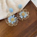 Openwork Metal Flower Statement Stud Earrings For Women view 2