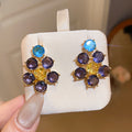 Gold Tone Crystal Flower Stud Earrings in Two Colorways view 6