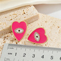 Gold Tone Crystal Eye Enamel Heart Stud Earrings in Four Colors view 2