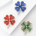Striped Enamel Four Leaf Clover Brooch in Three Colors view 3