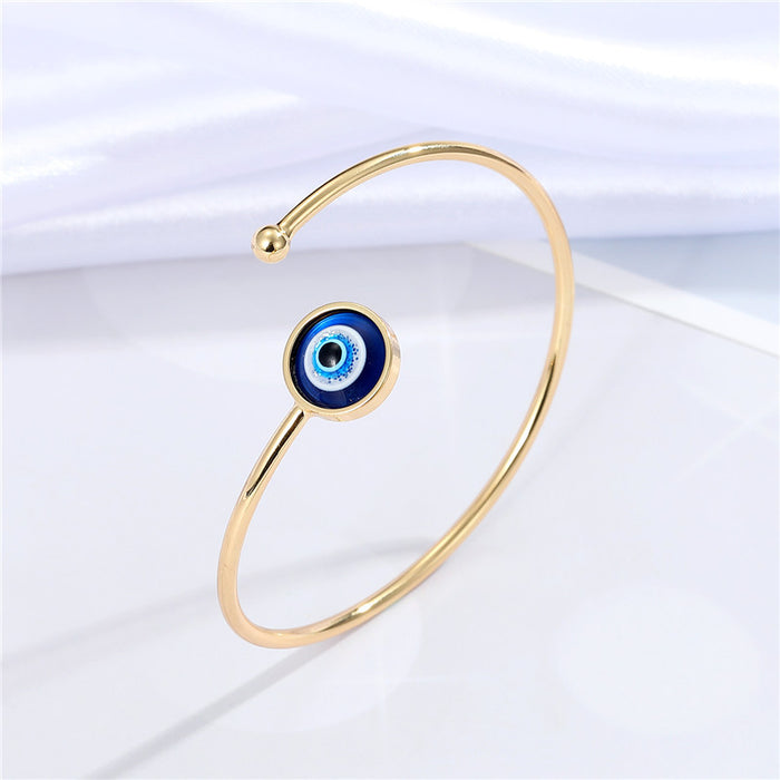 Blue and White Evil Eye Open Cuff Bracelets in Eight Finish Options
