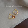 Gold Asymmetric Blue Rust Enamel Disc Hoop Earrings view 4