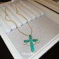 Gold Green Crystal Cross Silver Pink Crystal Cross Pair view 4