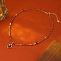 Brown And Gold Tone Beaded Necklace With Dark Round Pendant view 6
