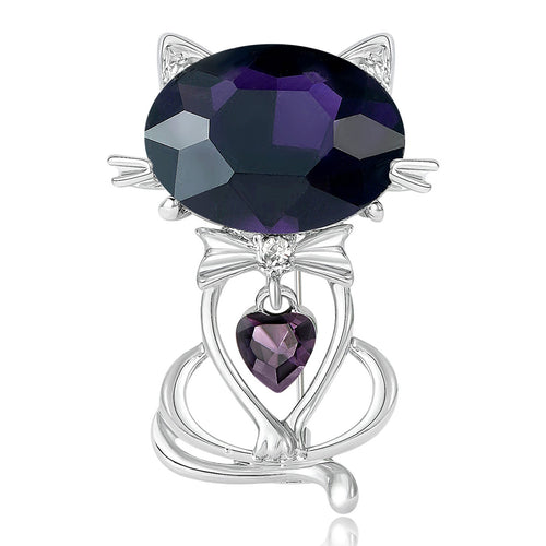Two Stone Cat brooch In Blue And Purple Decorative Lapel Pin shown in styled product arrangement