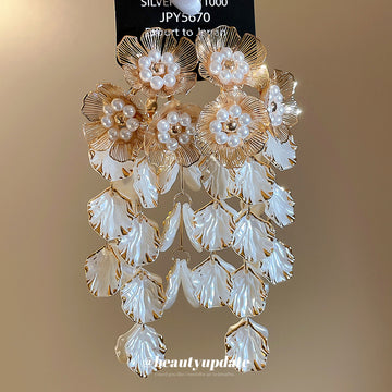 Floral Leaf Cascade Drop Earrings with Distinctive Textured Details