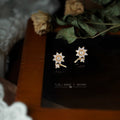 Gold Tone Clear Stone Small Flower Branch Stud Earrings view 4