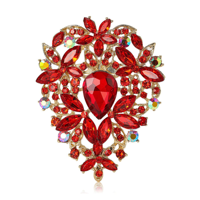 Large Teardrop Crystal Cluster Brooch with Faceted Stones
