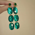 Emerald Green Triple Crystal Statement Drop Earrings view 4