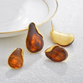 Gold-Tone Irregular Resin Teardrop Stud Earrings in Two Sizes view 3