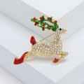 Gold Tone Running Reindeer Rhinestone Enamel Brooch view 6