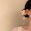 Fabric Flower Pearl Tassel Duckbill Hair Clips Orange Green Pink view 4