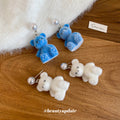 Blue Flocked Teddy Bear Pearl Stud Drop Earrings Matching Jewelry Pair view 4