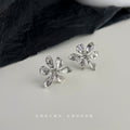 Silver Textured Iris Flower Metal Stud Earrings Pair Style view 4