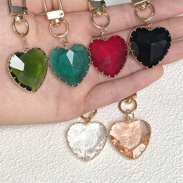 Large Faceted Translucent Heart Clip Keychains in Six Colors