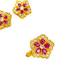 Gold Flower Open Ring Magenta Teardrop Clear Border Stones view 5